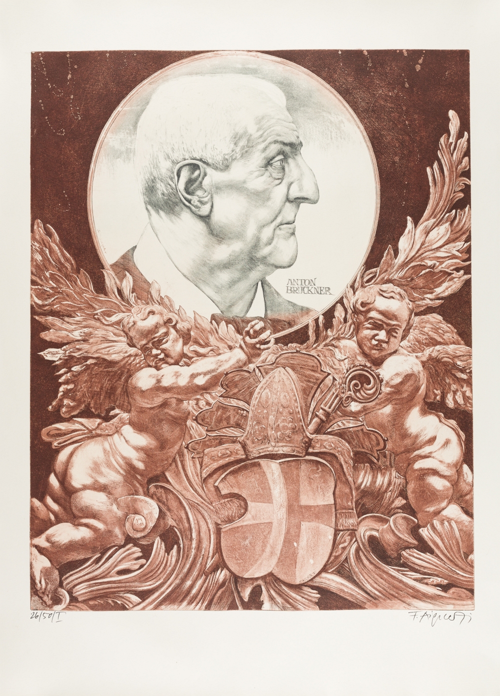 Aigner, Fritz(1930 - 2005)Anton Bruckner, (19)71Aquatint etching on copper plateSigned and dated - Image 2 of 4