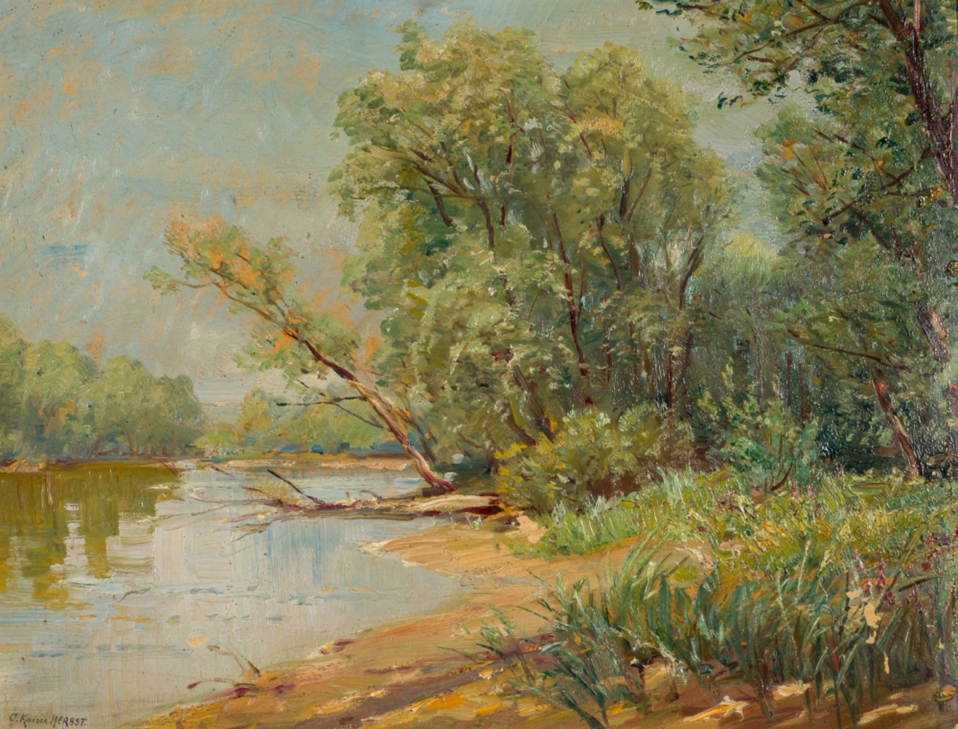 Kaiser-Herbst, Carl(1858 - 1940)Shore LandscapeOil on plateSigned lower left13,4 x 17,3 inGilded