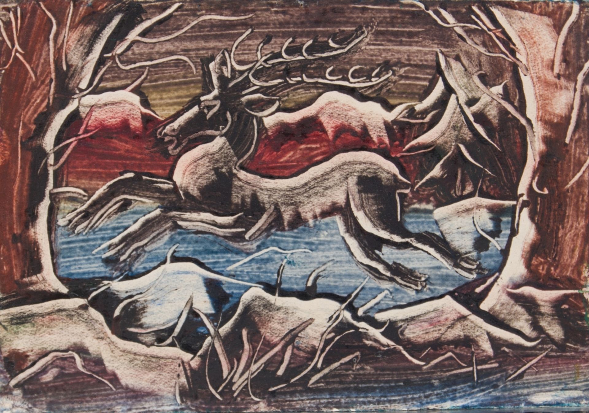 Zülow, Franz von(1883 - 1963)Deer, 1951Mixed media on paperDated and inscribed verso4 x 6,1