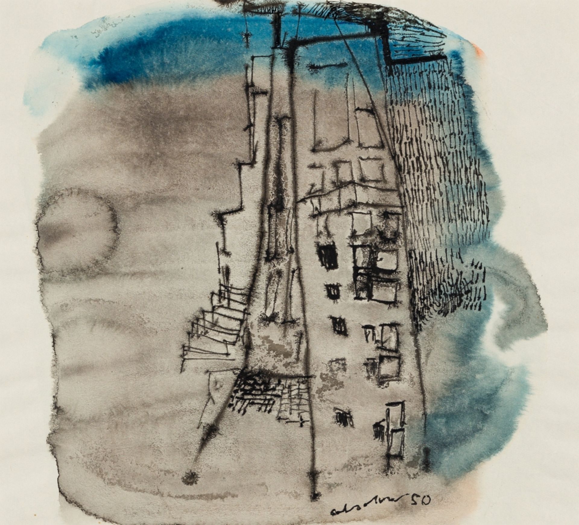 Absolon, Kurt(1925 - 1958)City view, (19)50Mixed media on paperSigned and dated lower center8,3 x