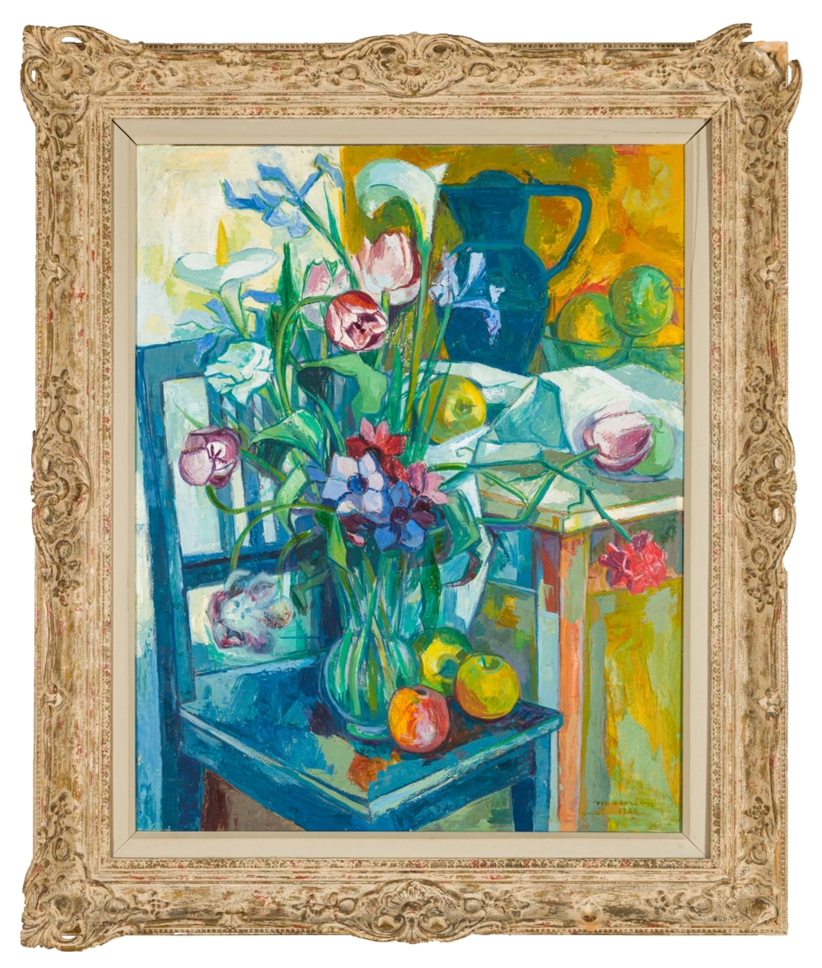 Florian, Maximilian(1901 - 1982)Still life of Flowers on a Blue Armchair, 1954Oil on canvasSigned - Image 2 of 6