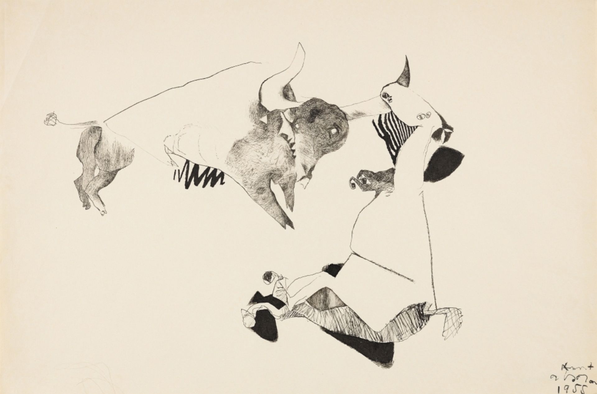 Absolon, Kurt(1925 - 1958)Bullfight I, 1955Ink on paperSigned and dated lower right, verso