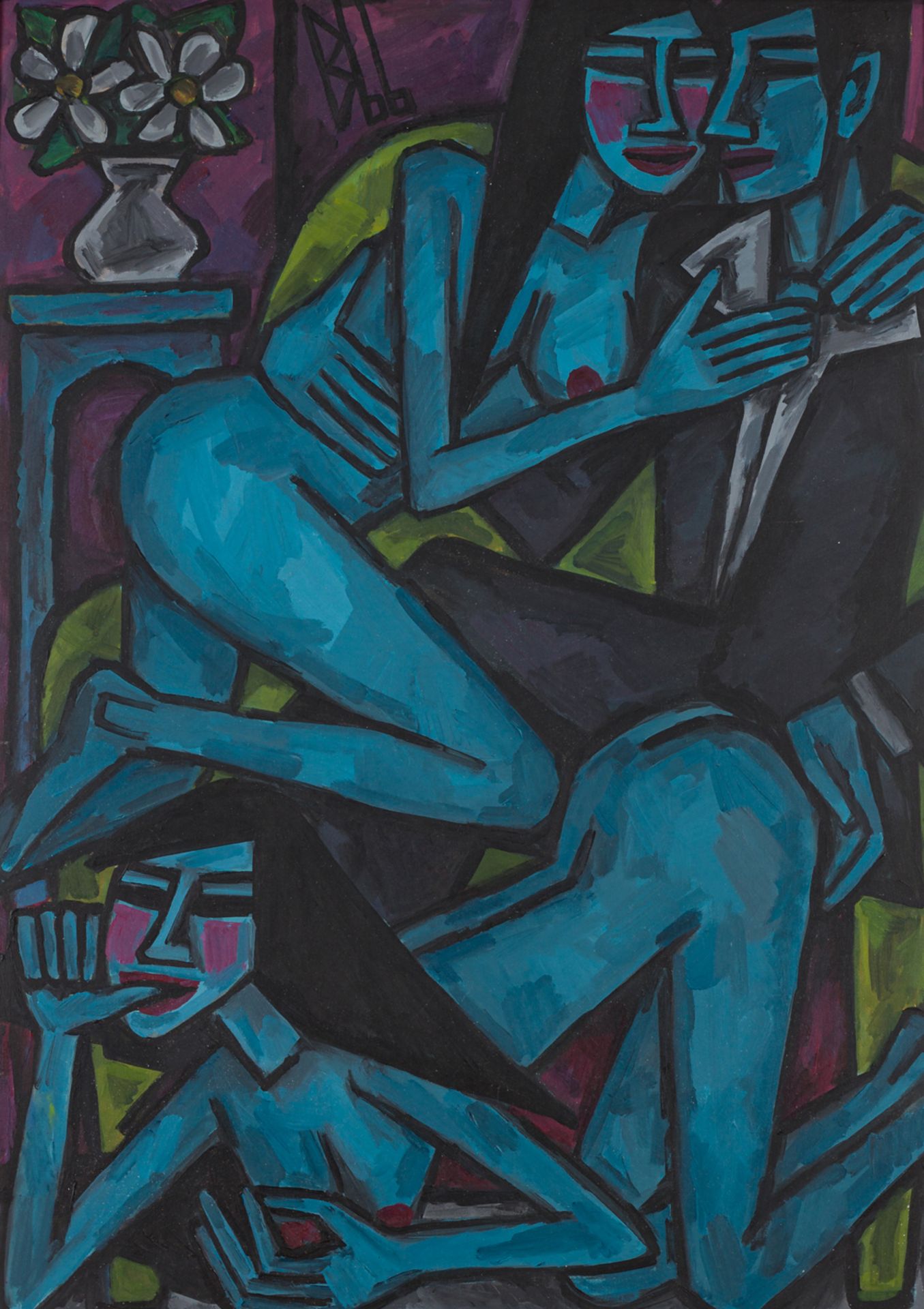 Berutscha(1945 - 2013)Erotic Scene, (19)66Oil on plateMonogrammed and dated upper left and verso27,6