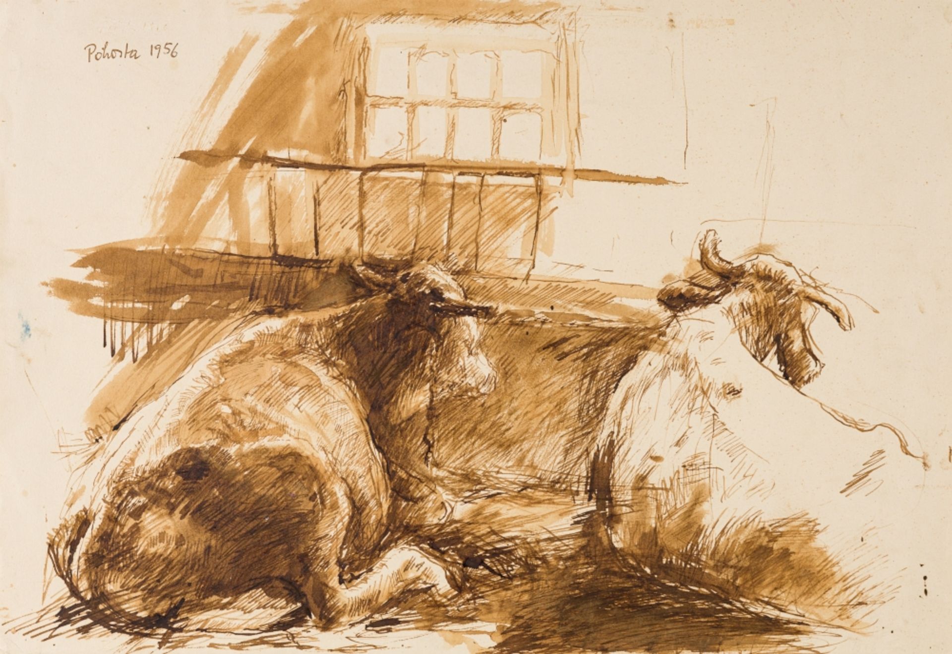 Pakosta, Florentina(*1933)Cows, 1956Bister drawingSigned and dated upper left and verso signed,