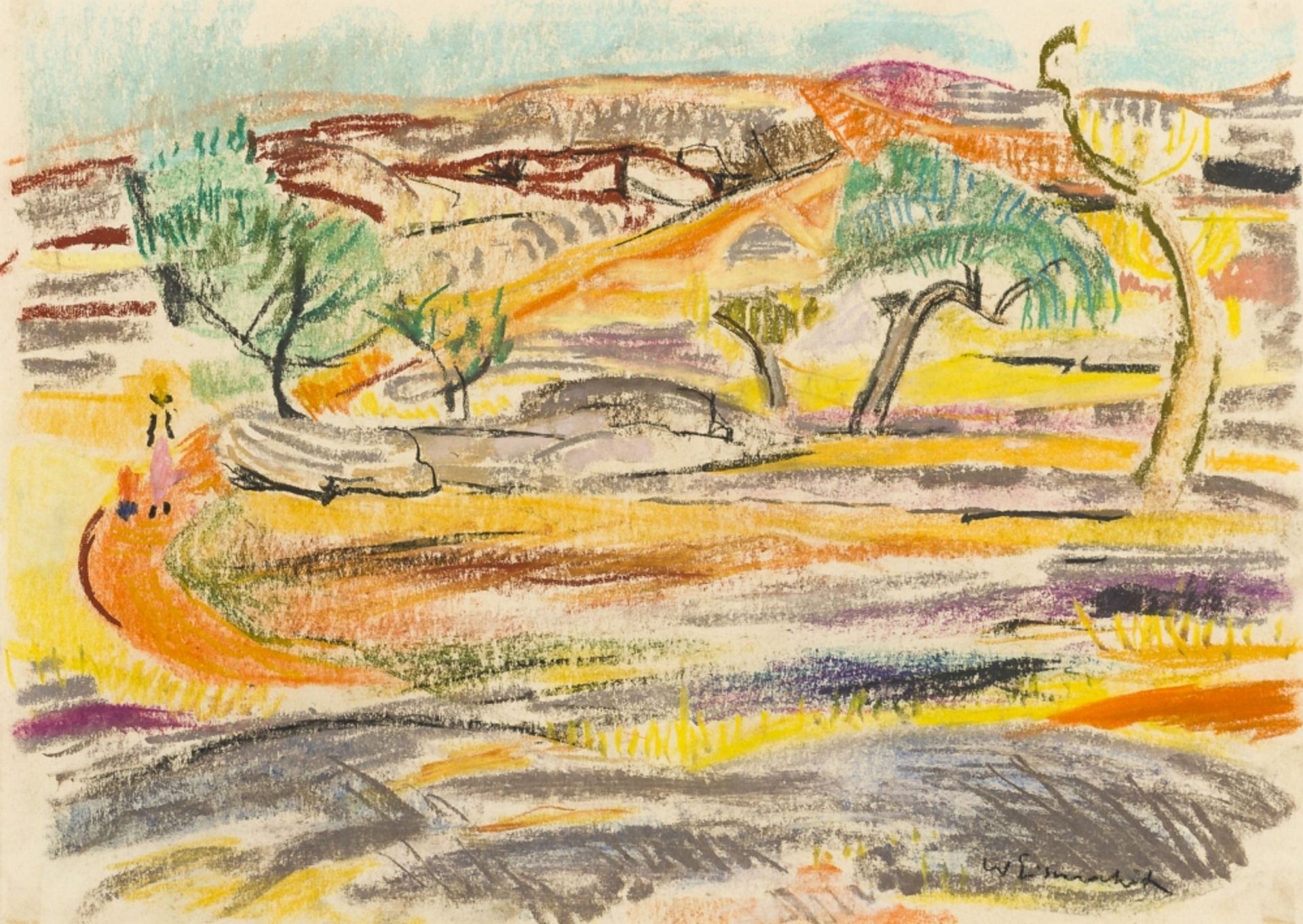 Eisenschitz, Willy(1889 - 1974)Wide landscapePastel chalk on paperSigned lower right12,4 x 17,3