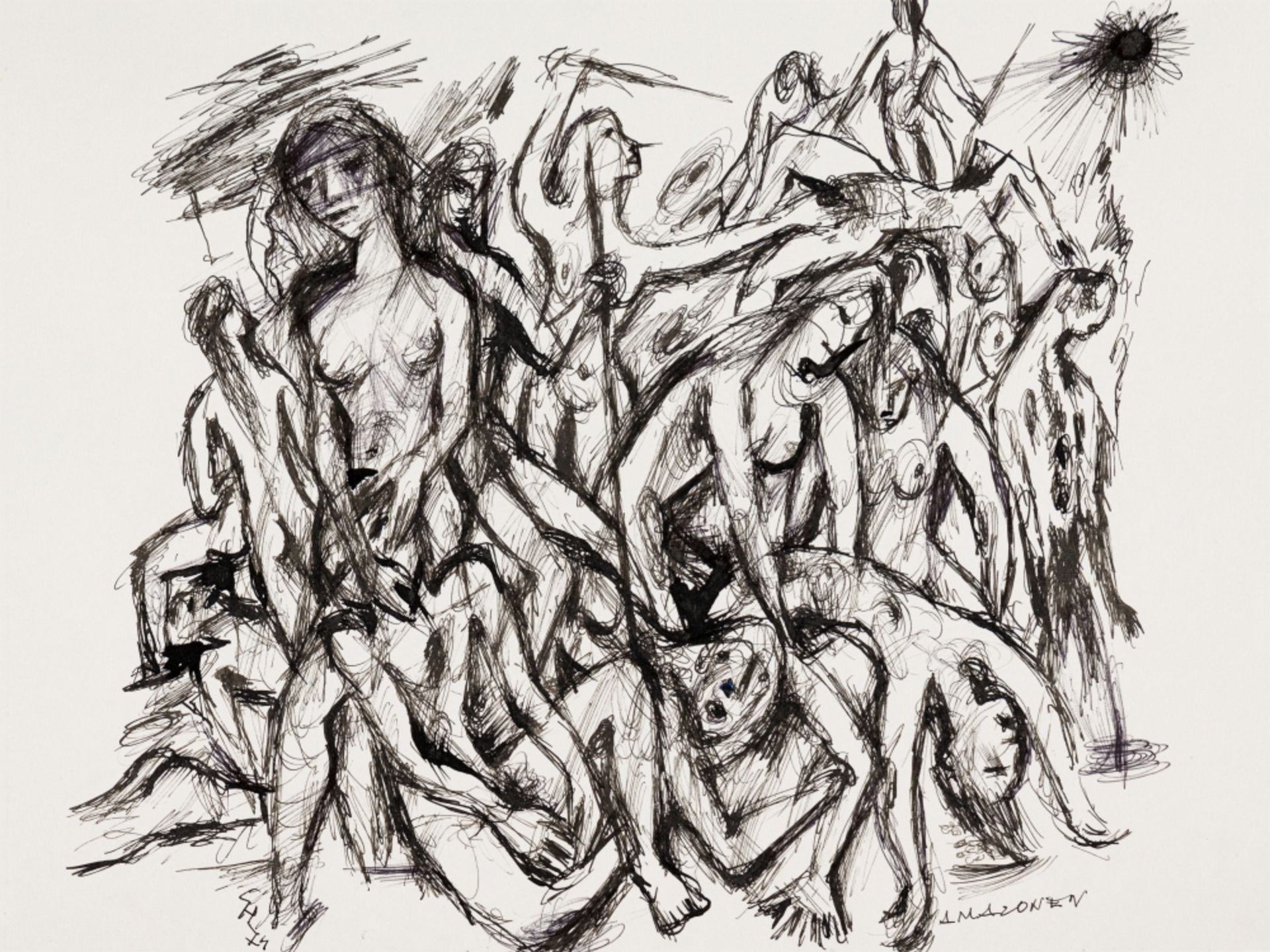 Hauser, Carry(1895 - 1985)Amazons, (19)74Ink on paperMonogrammed and dated lower left, titled