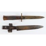 German WW1 trench knife in scabbard maker marked.