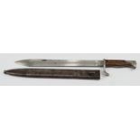German Butcher bayonet with scabbard. Blade maker marked 'Amberg' with crown, and 'F.Herder A.Sn