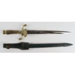 German Forestry dagger made by Hubectus Solingen with engraved blade in its correct scabbard.