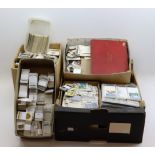 Large accumulation of cards, loose, in pages, albums , etc, contained in a crate & 3 boxes, 1000's
