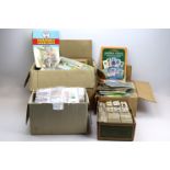 Large accumulation of cards, loose, in pages, albums , etc, contained in 4 boxes, 1000's of cards,