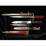 German WW2 Army dagger in poor condition with German WW2 pattern boot knife, damaged HJ knife and