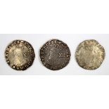 Charles I Shillings (3): S.2791 mm. Crown, nVF weak on portrait; and 2x similar mm. Tun, Fair-VG