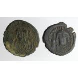 Byzantine AE Folles (2): Maurice Tiberius, Constantinople, Year 18 = 599-600 AD, S.494, along with