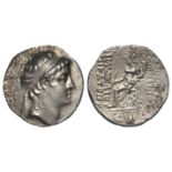 Ancient Greek, Seleucid Kingdom, Demetrios II silver Tetradrachm; his diad. hd. r. / Apollo std.