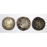 James I Shillings (3): Second Coinage, third bust mm. Lis S.2654 aF, scratched; fourth bust mm. Rose