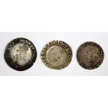 Elizabeth I Shillings (3): Sixth Issue, mm. Escallop S.2577 Fine, scuff; similar mm. Crescent,