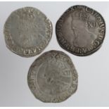 Charles I Shillings (3): mm. Tun, S.2791, 6.17g, bold Fine; mm. Bell, S.2791, 6.04g, F-GF; and mm.