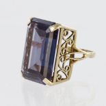 9ct yellow gold dress ring set with large step cut synthetic "alexandrite" measuring approx. 24mm
