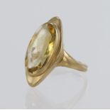 9ct yellow gold ring set with elongated oval citrine measuring approx. 15mm x 8mm in a marquise