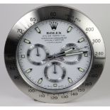 Advertising Wall Clock. White 'Rolex' style advertising wall clock, white dial reads 'Rolex Oyster