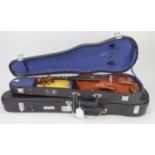 Two Chinese made violins, including a Stentor student violin, both contained in cases
