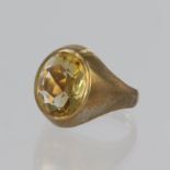 9ct yellow gold signet ring set with a faceted oval citrine measuring approx. 12mm x 10mm, finger