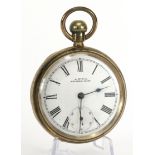 Gents gold plated open face pocket watch by Waltham in a Dennison case (circa 1897) . The white dial