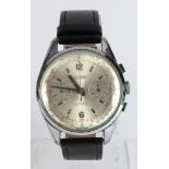 Gents Desotos chronograph wristwatch. The silver dial with silvered baton markers / arabic numerals,