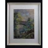 Monogrammed Watercolour. Titled and dated, verso, Peny Bank Bridge, Midsummer 1889. Monogrammed