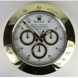 Advertising Wall Clock. gold 'Rolex' style advertising wall clock, white dial reads 'Rolex Oyster