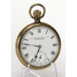 Gents gold plated open face pocket watch by Vaughan & Whitehouse Ltd. Cinderford . The white dial
