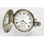 Gents silver cased half hunter pocket watch, Hallmarked Birmingham 1920. The white dial with bold