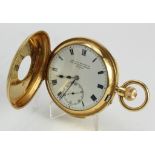 Gents 18ct cased Half hunter repeater pocket watch. The signed white dial by Mappin Brothers with