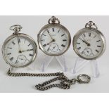 Three Silver cased gents open face pocket watches, hallmarked Birmingham 1897, Chester 1898 & London