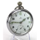 Military issue Omega pocket watch. Stamped on the back "^ G.S.T.P Y203369. Approx 50mm dia,