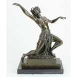 Heavy Bronze figure depicting a semi-nude dancer. Set on a marble base