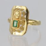 18ct yellow gold ring, rectangular domed shape measuring approx. 20mm x 12mm set with a step cut