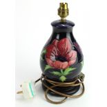 Moorcroft Large "Peony" on a blue ground table lamp . Approx 11 inches tall. 1st quality