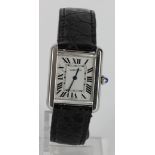 Ladies stainless steel cased Cartier Tank quartz wristwatch, ref 2716 on a Cartiet leather strap.