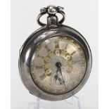 Silver pair cased pocket watch. Both cases hallmarked Chester 1898. The silvered dial with gilt