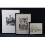 Collection of six etchings. Some early. The first signed Gaston Manchon depiciting gentlemen with