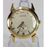 Gents 14ct cased Longines Wittnauer wristwatch circa mid 1950s. The cream dial with gilt markers /