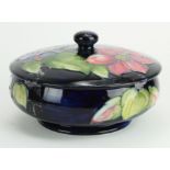 Moorcroft "Clematis" blue disk with lid, signature to base and lid with Queen Mary sticker in side