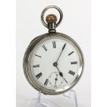 Gents silver cased open face pocket watch, hallmarked Birmingham 1906. The white dial with black