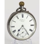 Gents silver cased open face pocket watch by Benson. Hallmarked London 1895. The white dial with