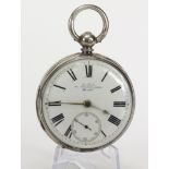 Gents silver cased open face pocket watch, hallmarked London 1870 . The white dial with black