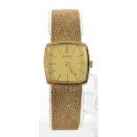 Gents 9ct cased manual wind wristwach by Berkeley. The gold coloured dial with gilt baton markers,