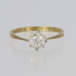 Yellow metal tests as 18ct gold solitaire ring set with a single round brilliant cut diamond