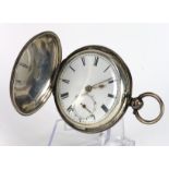 Gents silver cased full hunter pocket watch, hallmarked London 1858 . The white dial with black